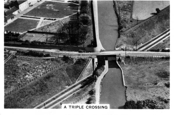 Ariel view of canal railway and road in star pattern